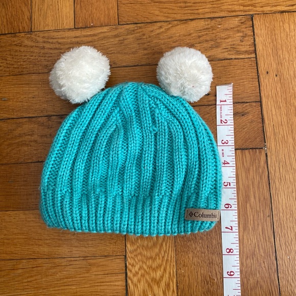 Columbia Kids' Turquoise Beanie with White Pom Poms - Picture 4 of 5